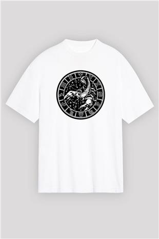 Akrep Burcu Baskılı Beyaz Unisex Oversize Tişört - Tshirt