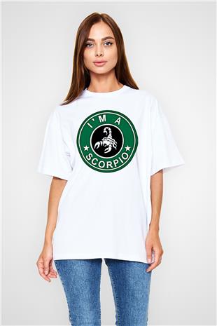 Akrep Burcu Baskılı Beyaz Unisex Oversize Tişört - Tshirt