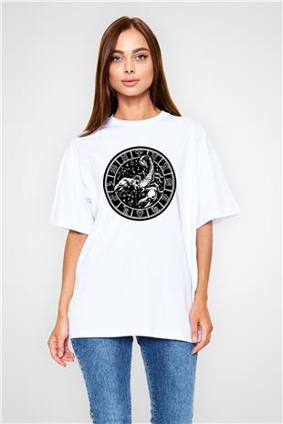 Akrep Burcu Baskılı Beyaz Unisex Oversize Tişört - Tshirt