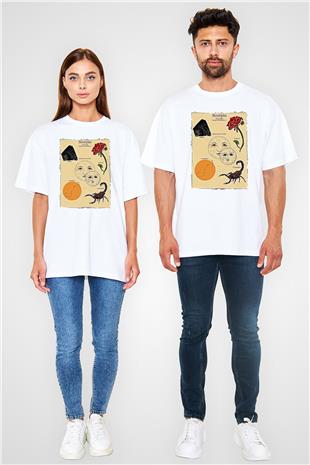 Akrep Burcu Baskılı Beyaz Unisex Oversize Tişört - Tshirt