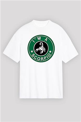Akrep Burcu Baskılı Beyaz Unisex Oversize Tişört - Tshirt