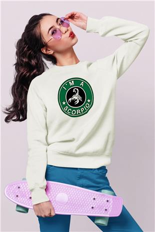 Akrep Burcu Baskılı Beyaz Unisex Sweatshirt