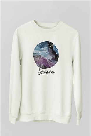 Akrep Burcu Baskılı Beyaz Unisex Sweatshirt