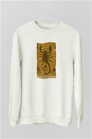 Akrep Burcu Baskılı Beyaz Unisex Sweatshirt
