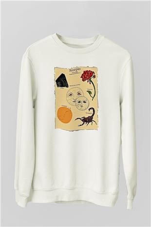 Akrep Burcu Baskılı Beyaz Unisex Sweatshirt