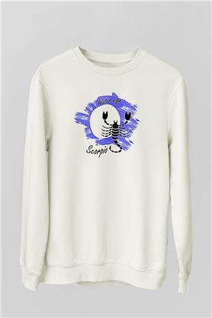 Akrep Burcu Baskılı Beyaz Unisex Sweatshirt
