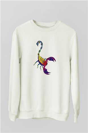 Akrep Burcu Baskılı Beyaz Unisex Sweatshirt