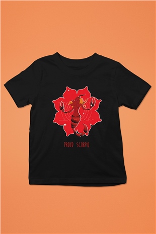 Akrep Burcu Baskılı Unisex Siyah Çocuk Tişört - Tshirt