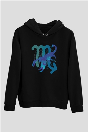 Akrep Burcu Baskılı Unisex Siyah Hoodie