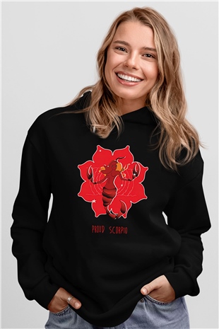 Akrep Burcu Baskılı Unisex Siyah Hoodie