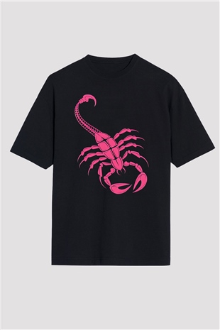 Akrep Burcu Baskılı Unisex Siyah Oversize Tişört - Tshirt