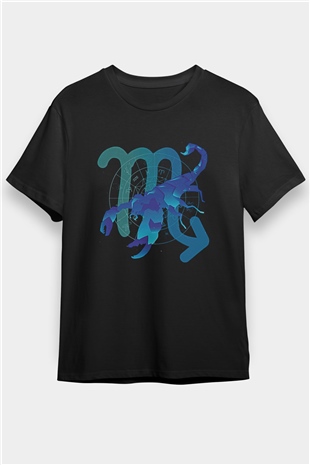 Akrep Burcu Baskılı Unisex Siyah Tişört - Tshirt