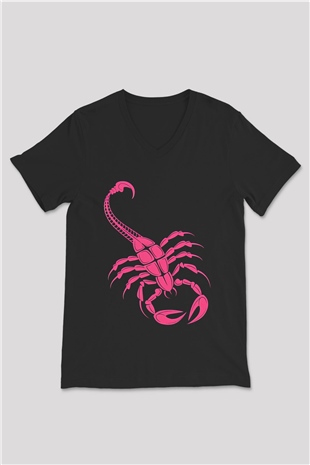 Akrep Burcu Baskılı Unisex Siyah V Yaka Tişört - Tshirt