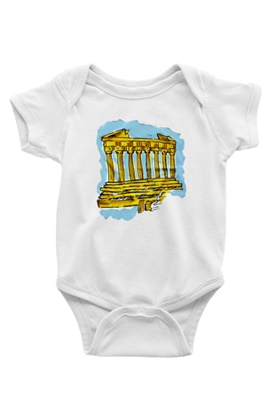 Akropolis Baskılı Beyaz Unisex Bebek Body - Zıbın