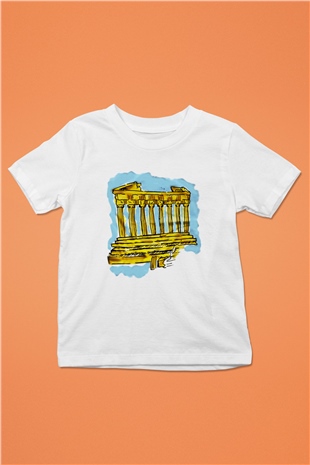 Akropolis Baskılı Beyaz Unisex Çocuk Tişört