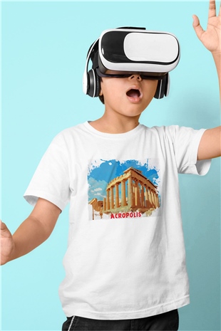 Akropolis Beyaz Unisex Çocuk Tişört