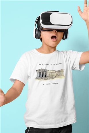 Akropolis Beyaz Unisex Çocuk Tişört