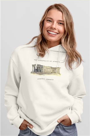 Akropolis Beyaz Unisex Hoodie