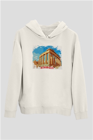 Akropolis Beyaz Unisex Hoodie
