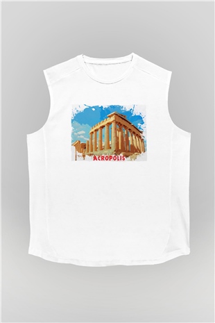 Akropolis Beyaz Unisex Kolsuz Tişört