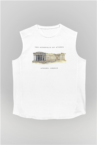 Akropolis Beyaz Unisex Kolsuz Tişört