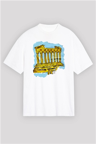 Akropolis Beyaz Unisex Oversize Tişört T-Shirt