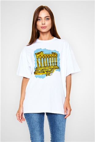 Akropolis Beyaz Unisex Oversize Tişört T-Shirt