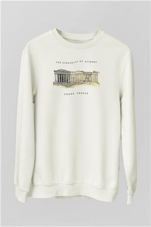 Akropolis Beyaz Unisex Sweatshirt