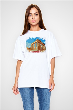 Akropolis Beyaz Oversize Tişört Oversize T-shirt - TişörtFabrikası