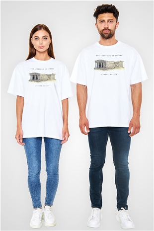 Akropolis Beyaz Oversize Tişört Oversize T-shirt - TişörtFabrikası