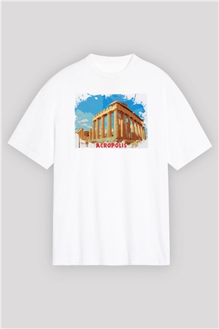 Akropolis Beyaz Oversize Tişört Oversize T-shirt - TişörtFabrikası