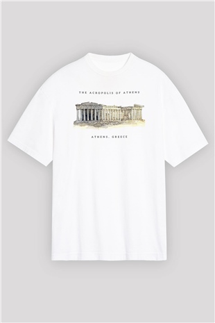 Akropolis Beyaz Oversize Tişört Oversize T-shirt - TişörtFabrikası