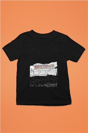 Akropolis Siyah Unisex Çocuk Tişört