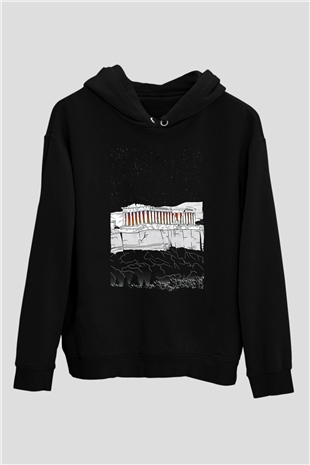 Akropolis Siyah Unisex Hoodie