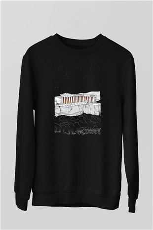 Akropolis Siyah Unisex Sweatshirt