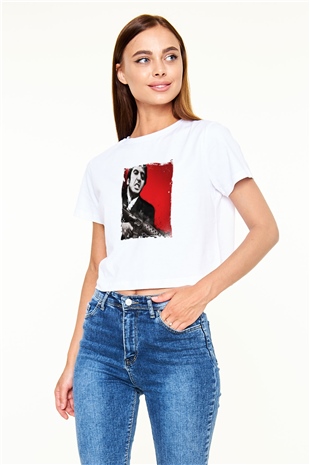 Al Pacino Baskılı Beyaz Kadın Crop Top Tişört