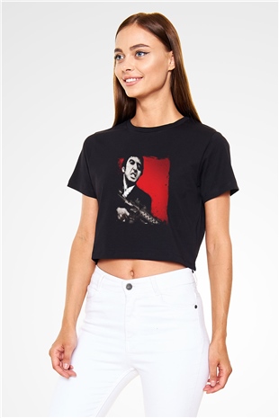 Al Pacino Baskılı Siyah Kadın Crop Top Tişört