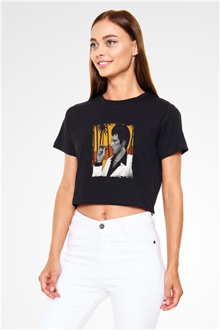 Al Pacino Baskılı Siyah Kadın Crop Top Tişört