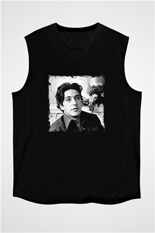 Al Pacino Baskılı Unisex Siyah Kolsuz Tişört