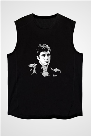 Al Pacino Baskılı Unisex Siyah Kolsuz Tişört