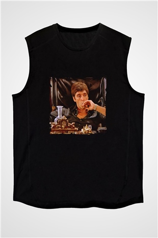 Al Pacino Baskılı Unisex Siyah Kolsuz Tişört