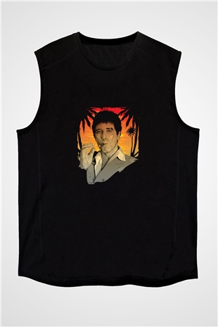 Al Pacino Baskılı Unisex Siyah Kolsuz Tişört