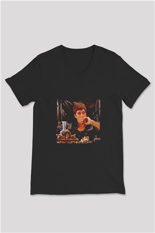 Al Pacino Baskılı Unisex Siyah V Yaka Tişört