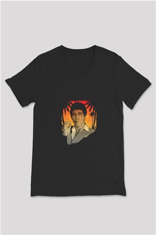 Al Pacino Baskılı Unisex Siyah V Yaka Tişört