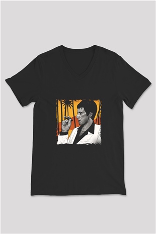 Al Pacino Baskılı Unisex Siyah V Yaka Tişört