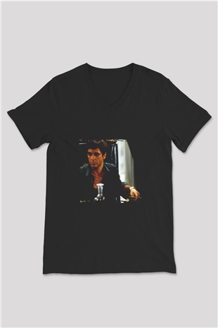 Al Pacino Baskılı Unisex Siyah V Yaka Tişört