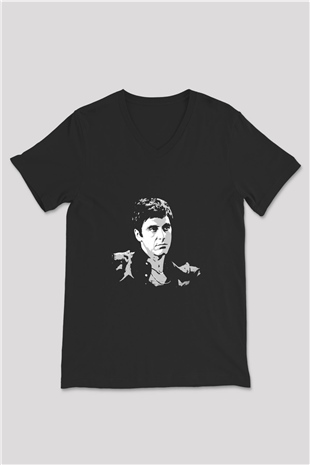Al Pacino Baskılı Unisex Siyah V Yaka Tişört