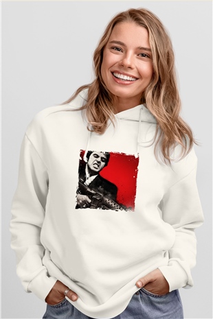 Al Pacino Unisex Baskılı Beyaz Kapüşonlu Sweatshirt