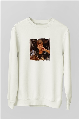Al Pacino Unisex Baskılı Beyaz Sweatshirt