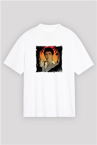 Al Pacino Oversize Baskılı Beyaz Tişört